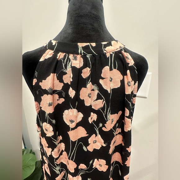 Lemon Tart XXL Floral Halter Blouse Plus Size Tassel Tie Front Black Pink - Picture 6 of 9